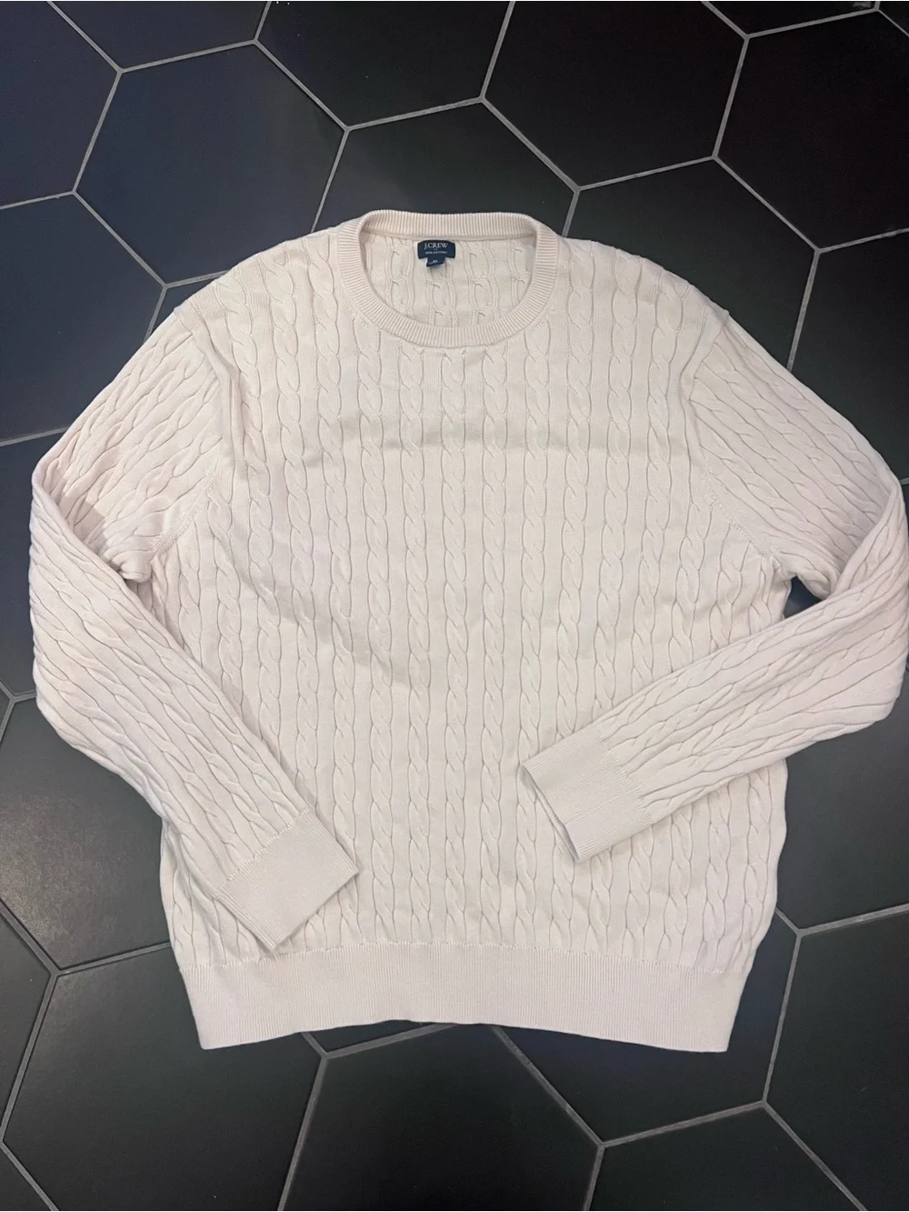J. Crew Men's Cable Knit Crewneck Sweater - Cream Equestrian Collegiate Vibes